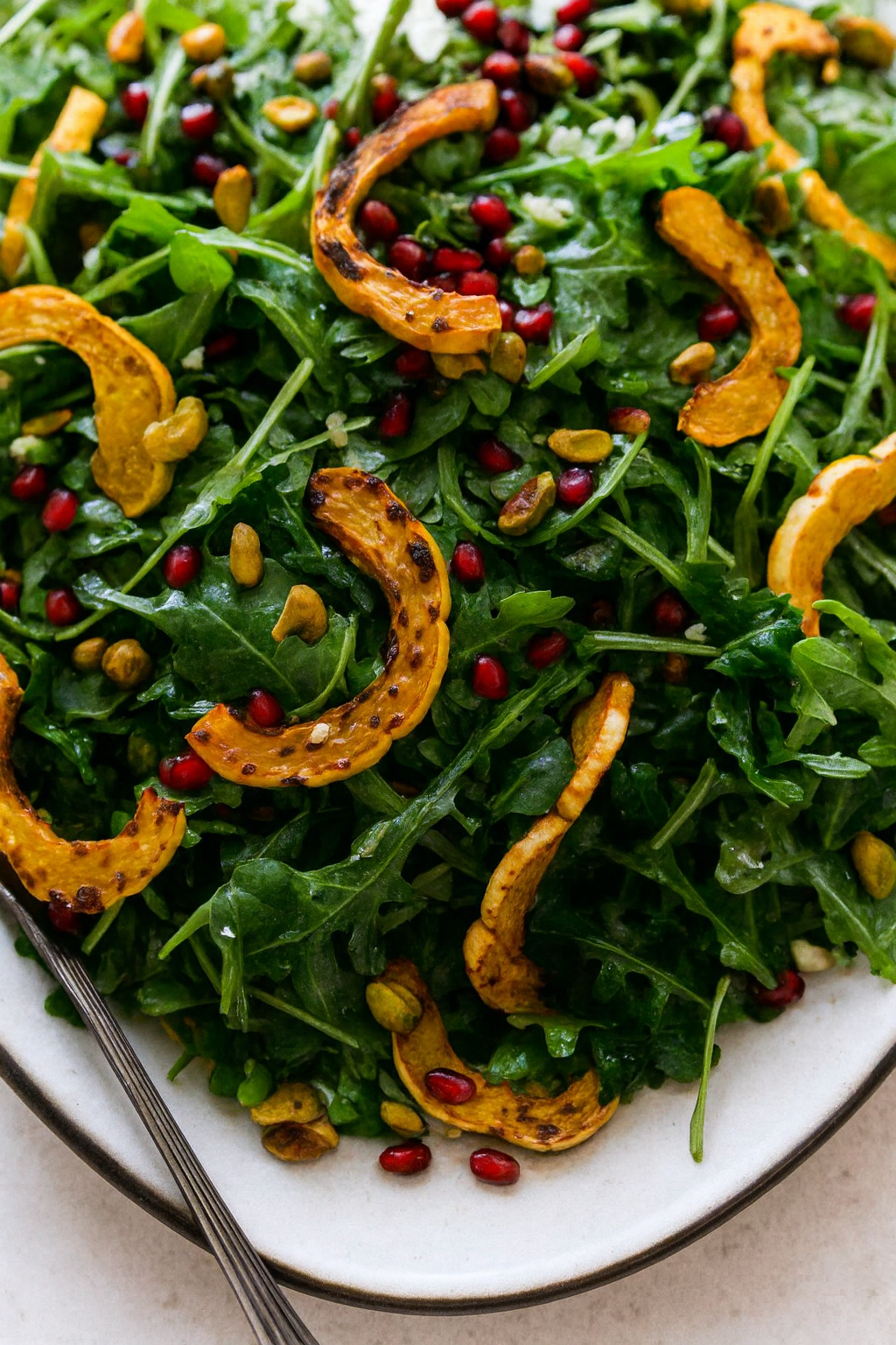 Arugula Salad with Roasted Delicata, Pomegranate, and Pecans